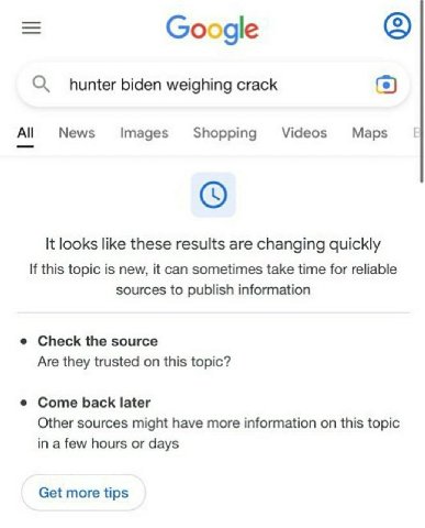Google О hunter biden weighing crack News Images Shopping Videos Maps It looks like these results are changing quickly If this topic is new, it can sometimes take time for reliable sources to publish 