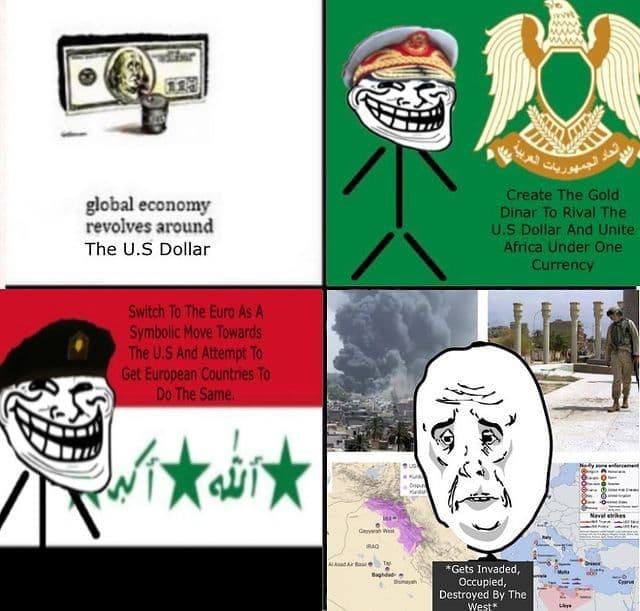 global economy revolves around The Dollar A С. iS i и 9 *Gets Invaded, Occupied, Destroyed’ The