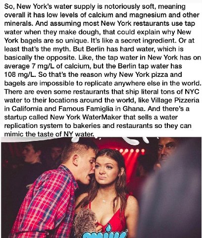 So, New York’s water supply is notoriously soft, meaning overall it has low levels of calcium and magnesium and other minerals. And assuming most New York restaurants use tap water when they make doug