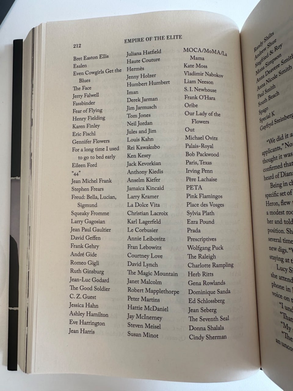 212 EMPIRE OF THE ELITE MOCA/Mom, Juliana Hatfield Mama Bret Easton Ellis Haute Couture Esalen Hermés Kate Moss Even Cowgirls Get the Nabokoy Blues Jenny Holzer Humbert Humbert Liam Neeson ‘The Face I