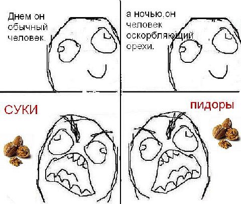 Днем он а обычный человек человек. оскорбляющий орехи. СУКИ пидоры