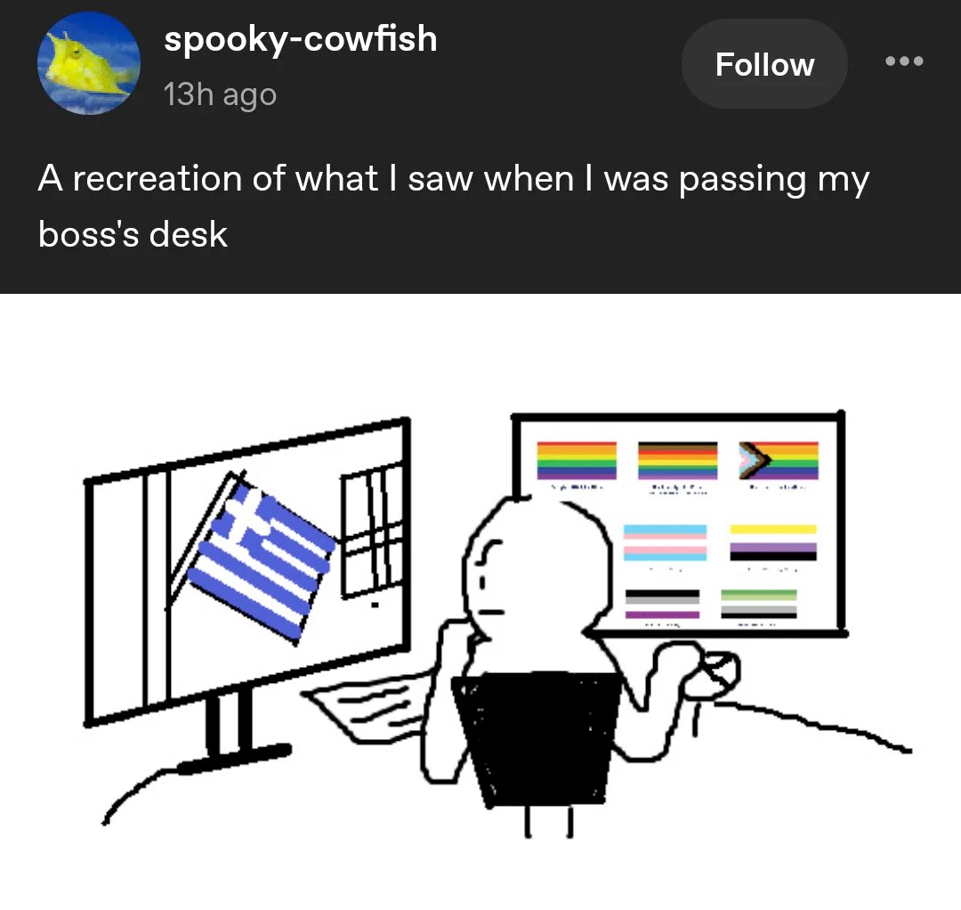spooky-cowfish Follow ago A recreation of what saw when was passing my boss's desk
