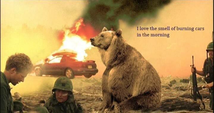 I love the smell of burning cars in the morning с on.