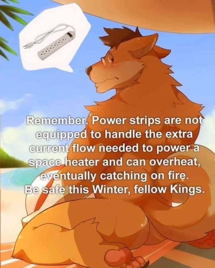 emember. Power strips are not equipped to handle the extra flow needed to power а Spacesheater and can overheat catching on fire Beysafe this Winter, fellow Kings