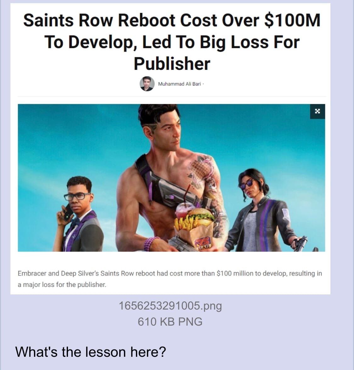 Saints Row Reboot Cost Over To Develop, Led To Big Loss For Publisher Muhammad Ali Bari в Embracer and Deep Silver's Saints Row reboot had cost more than $100 million to develop, resulting in a major 