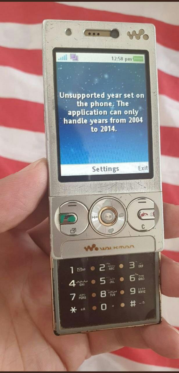 12:58 Unsupported year set the phone. The application can only handle years from 2004 to 2014. Settin Exit