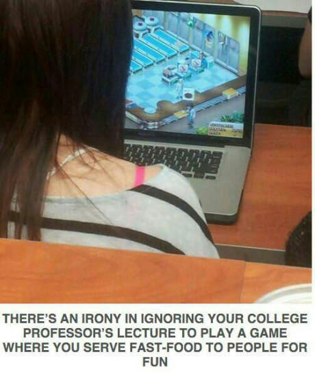 2% AN IRONY IN IGNORING YOUR COLLEGE РНОРЕЗЗОН'$ LECTURE TO PLAY A GAME WHERE YOU SERVE FAST-FOOD TO PEOPLE FOR FUN