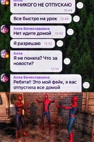 яникого НЕ ОТПУСКАЮ Все быстро наурок и Алла Вячеславовна Нет идите домой Я разрешаю Anna Я не поняла? Что за новости? Алла Вячеславовна Это мой фейк, я вас отпустила все домой