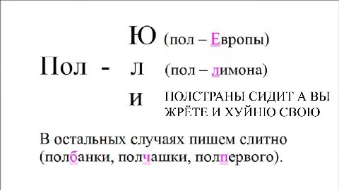 tO (пол Европы) Пол (пол лимона) И HOJICTPAHBI СИДИТ А ВЫ ЖРЁТЕ И ХУЙНЮ СВОЮ В остальных случаях пишем слитно (полбанки, полчашки, полпервого)