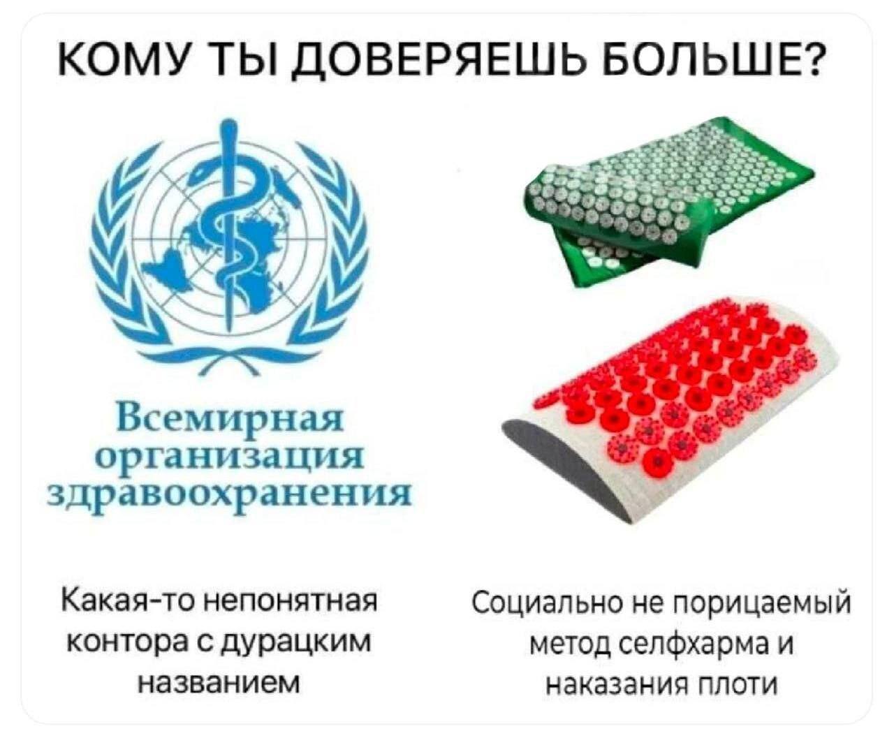 КОМУ ТЫ ДОВЕРЯЕШЬ БОЛЬШЕ? Всемирная организация здравоохранения Какая-то непонятная Социально не порицаемый контора с дурацким метод селфхарма и названием наказания плоти
