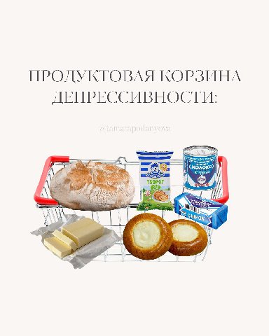 ПРОЛУКТОВАЯ КОРЗИНА ДЕПРЕССИВНОСТИ: о) ТВОРОГ Я iS)