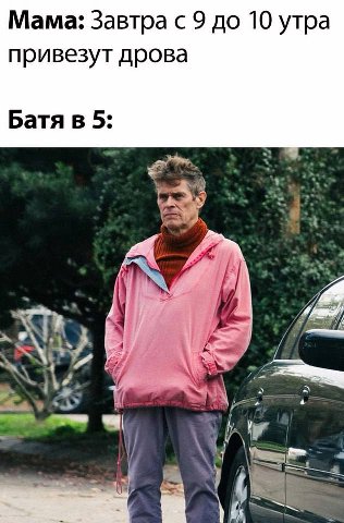 Мама: Завтра с 9 до 10 утра привезут дрова Батя в 5: 7 а i”