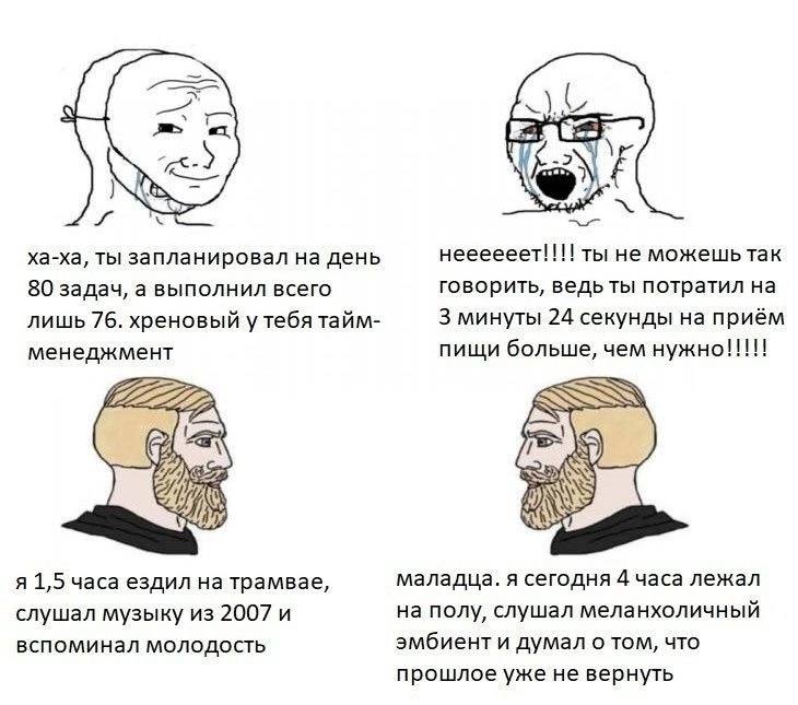 ха-ха, ты запланировал день неееееет!!!! ты не можешь так 80 задач, а выполнил всего говорить, ведь ты потратил на лишь 76. хреновый у тебя тайм- 3 минуты 24 секунды на приём менеджмент пищи больше, ч