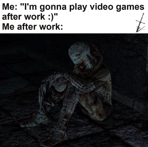 gonna play video games after work Me after work: