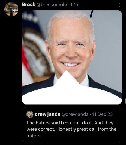 Brock @brockomole drew janda @drewjanda 11 Dec 23 The haters said couldn’t it. And they were correct. Honestly great call from the haters