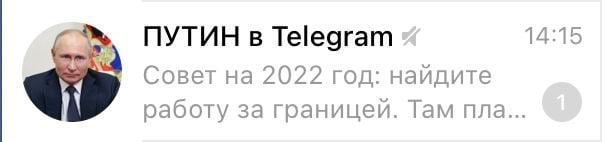 ПУТИН в Telegram 14:15 Совет на 2022 гол: наидите работу за границеи. Там пла...