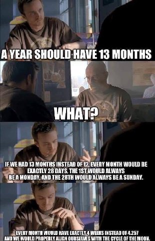 АУЕАВ SHOULD-HAVE 13 MONTHS К 4 IF WE HAD 13 MONTHS INSTEAD OF 12, EVERY MONTH WOULD BE EXACTLY 28 DAYS, THE WOULD ALWAYS ‘BE A MONDAY, AND THE WOULD ALWAYS BE A SUNDAY. 4 aN EWERY MONTH WOULD НАМЕ 4 