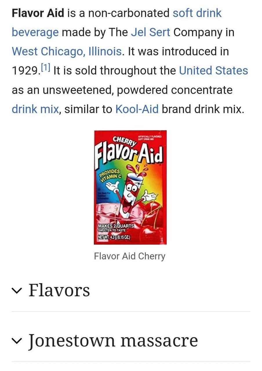 Flavor Aid is а non-carbonated soft drink beverage made The Jel Sert Company in West Chicago, Illinois. It was introduced in It is sold throughout the United States as an unsweetened, powdered concent