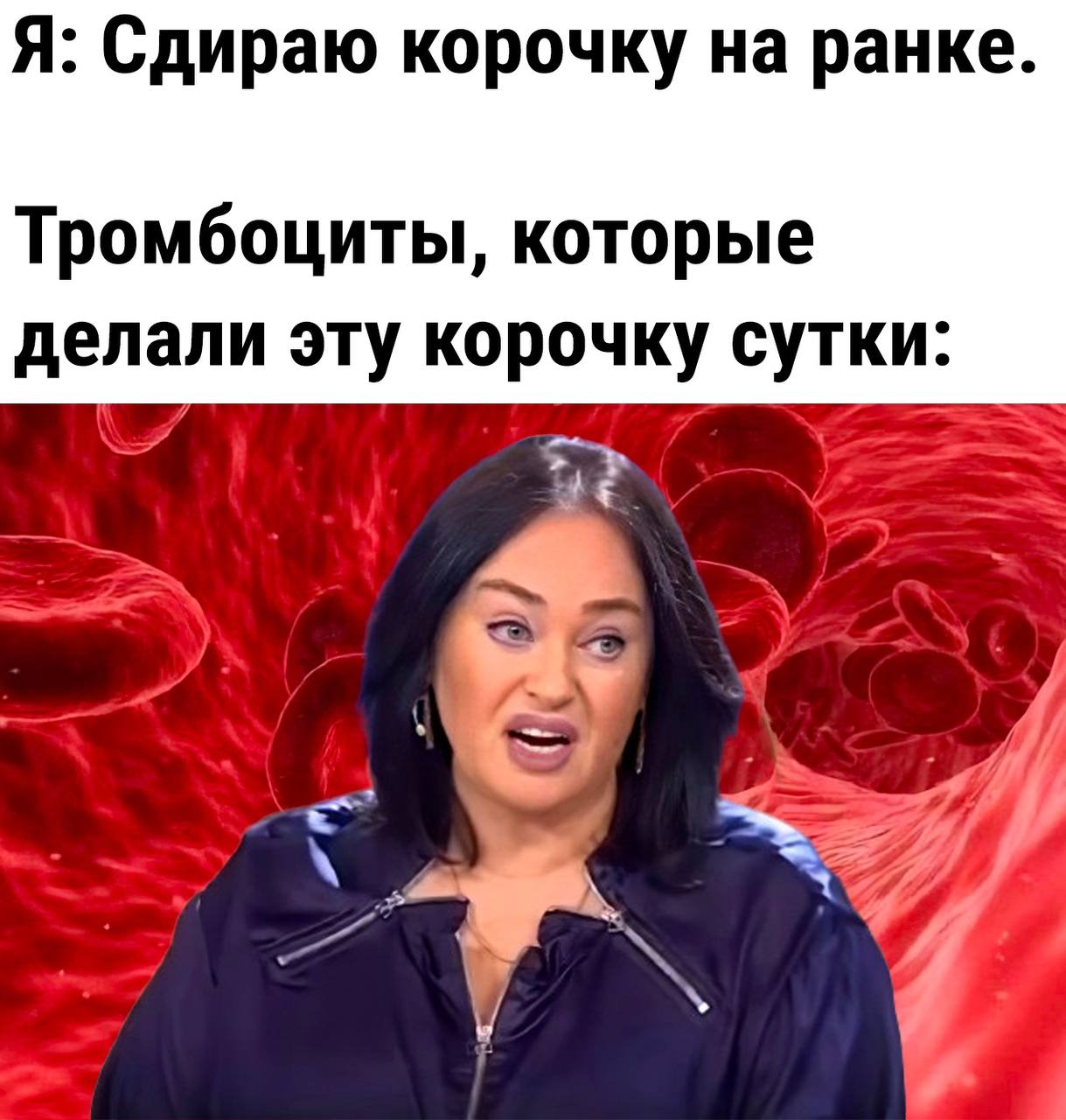 Я: Сдираю корочку на ранке. Тромбоциты, которые делали эту корочку сутки: у