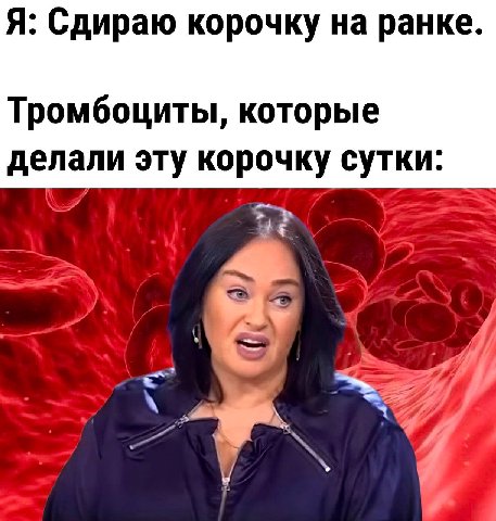 Я: Сдираю корочку на ранке. Тромбоциты, которые делали эту корочку сутки: у
