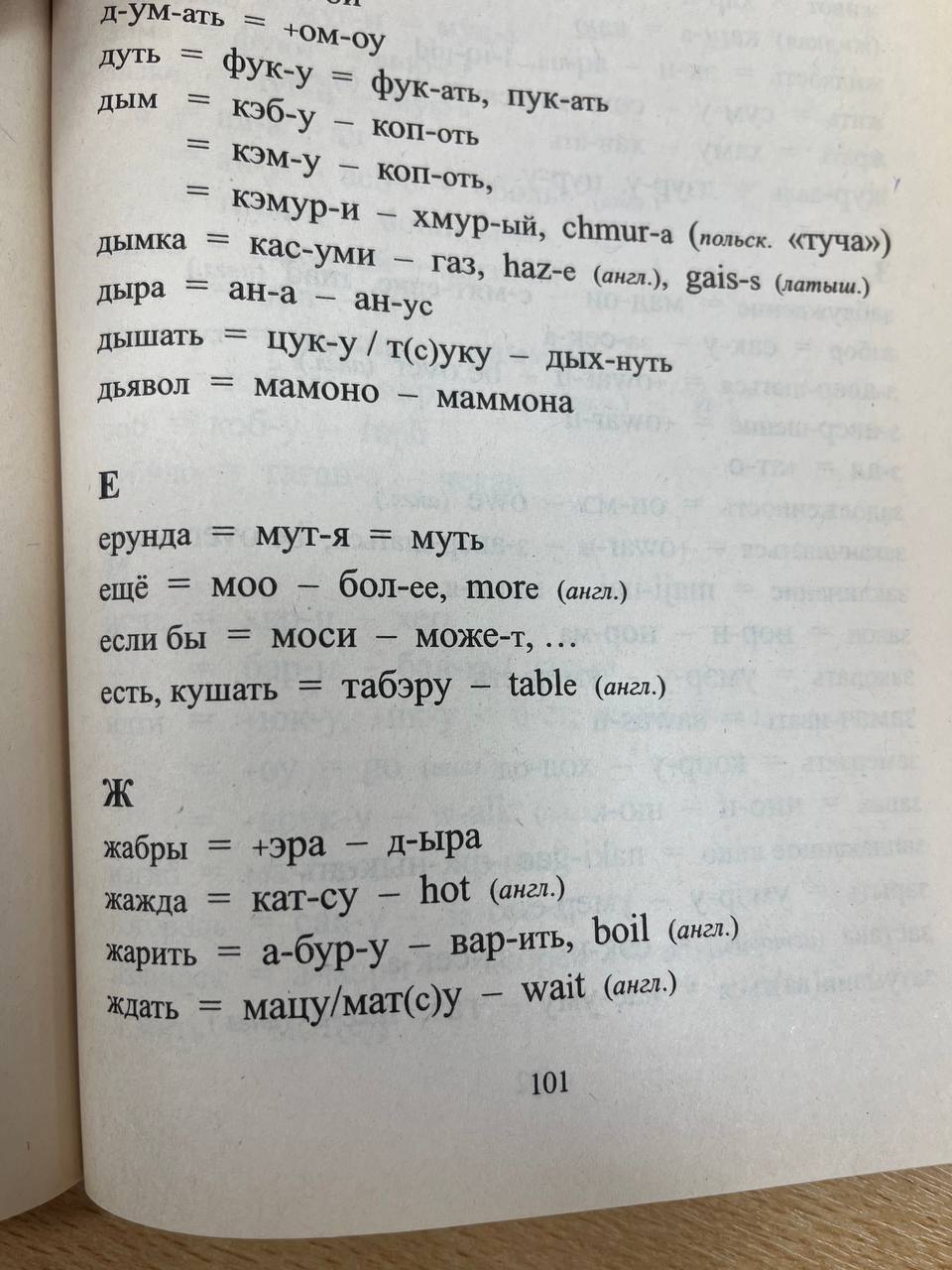 д-УМ-ать +0M-oy дуть дым Фук-ать Пук-ать кэб-у kon коп- оть, КЭмур-и а (польск. «туча») дымка кас-уми haz-e дыра ан-а (англ.), (латыш.) дышать дых-нуть ДЬЯВОЛ мамоно маммона мут-я муть ещё MOO бол-ее,