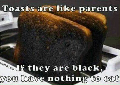 Toasts are like parents they are black, nothin