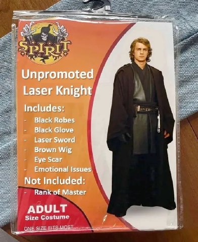 Unpromoted Laser Knight Includes I nan Black Robes Black Glove Laser Sword Brown Wig Eye Scar Emotional Issues Not Included: Rank of Master ADULT Size Costume Diet
