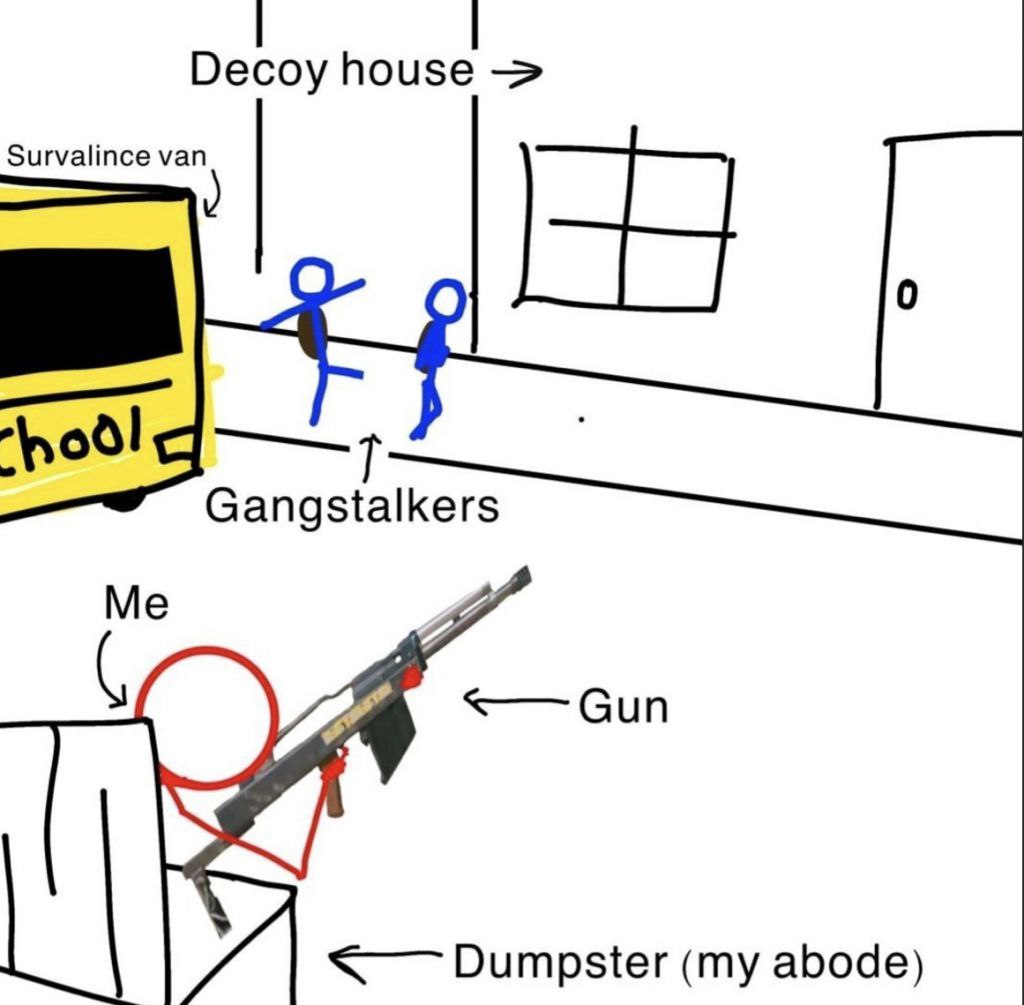 Decoy house Survalince van Gangstalkers Me Dumpster (my abode)