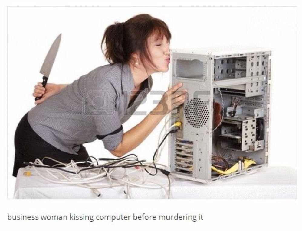 it 7 at а business woman kissing computer before murdering it