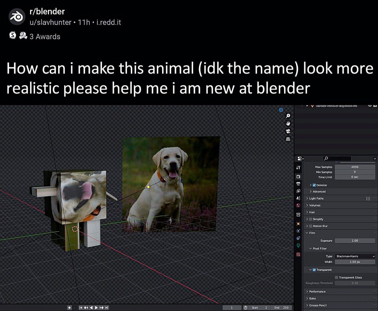 2 u/slavhunter i.redd.it 9 3 awards How can i make this animal (idk the name) look more realistic please help me i new at blender У
