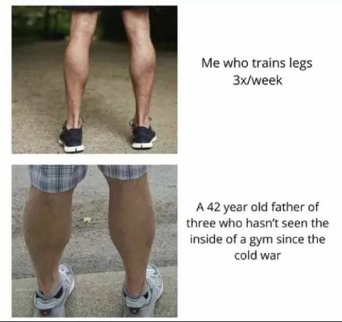 Me who trains legs 3x/week „4 А 42 year old father of three who hasn't seen the inside of a gym since the cold war