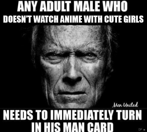 ANY ADULT MALE WHO DOESNT WATCH ANIME WITH CUTE GIRLS NEEDS ТО IMMEDIATELY TURN IN HIS MAN CARD