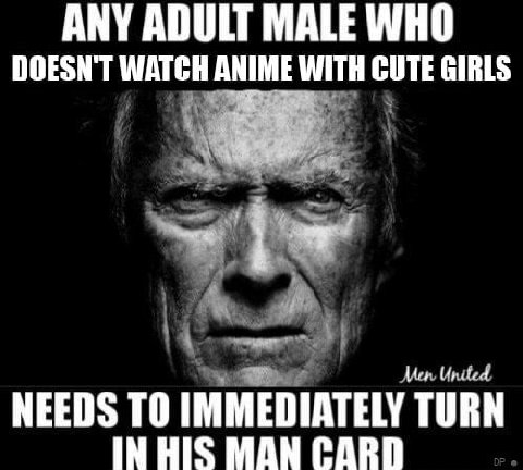 ANY ADULT MALE WHO DOESNT WATCH ANIME WITH CUTE GIRLS NEEDS ТО IMMEDIATELY TURN IN HIS MAN CARD
