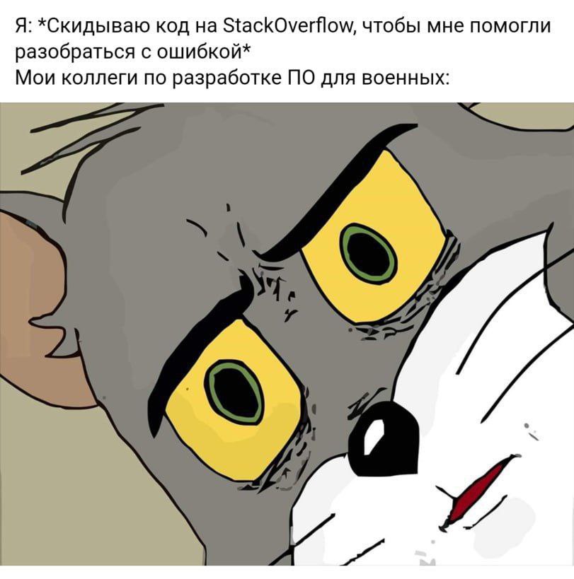 Я: *Скидываю код на StackOverflow, чтобы мне помогли разобраться с ошибкой* Мои коллеги по разработке ПО для военных: