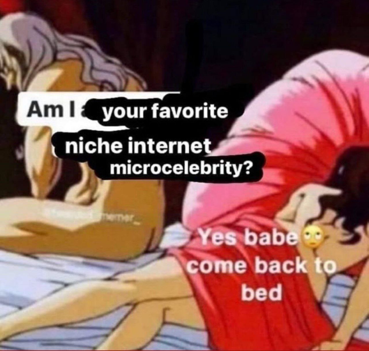 your favorite niche microcelebrity? Yes come back to bed