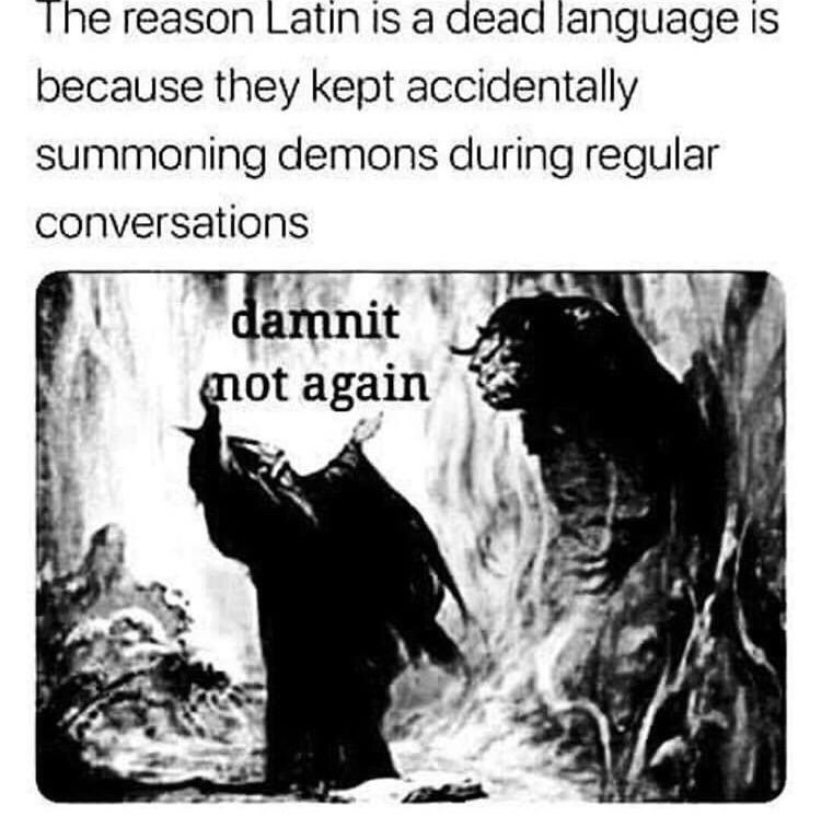 reason Latin is a dead language 1$ because they kept accidentally Summoning demons during regular conversations mot its 2%