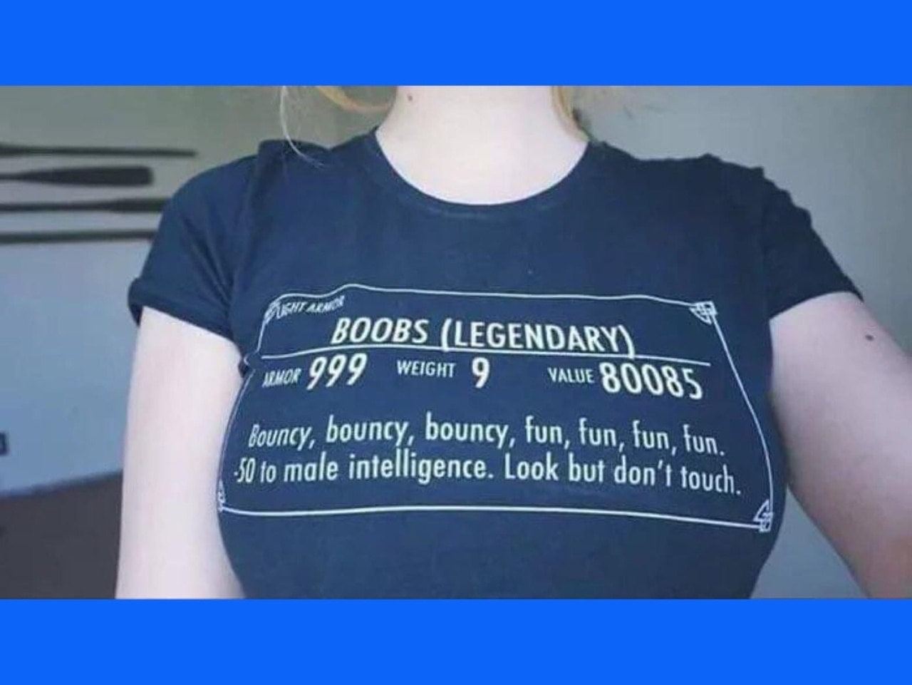 BOOBS 999 bouncy, bouncy, fun, fun, fun, fun, male intelligence. Look but don't toych