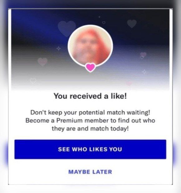 You received a like! Don't keep your potential match waiting! Become a Premium member to find out who they are and match today! SEE WHO LIKES YOU MAYBE LATER