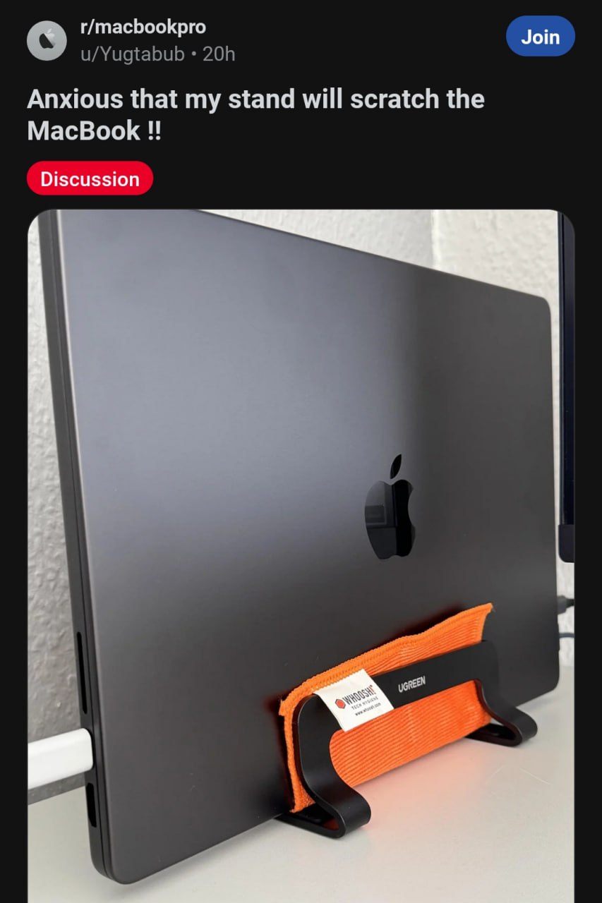 r/macbookpro Join о u/Yugtabub Anxious that my stand will scratch the MacBook Discussion