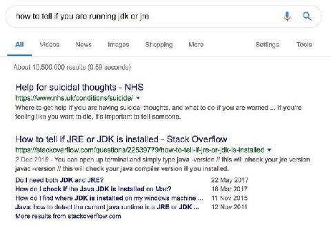 how to tell if you are running jdk or All Videos News Images Shopping More Settings Tools About 10,500,000 results (0.59 seconds) Help for suicidal thoughts NHS https:/Awww.nhs.uk/conditions/suicide/ 
