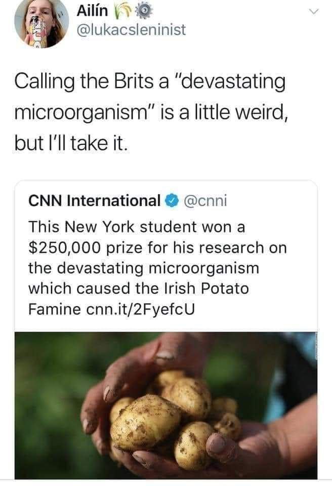 Ailin @lukacsleninist Calling the Brits a “devastating microorganism” is a little weird, but I'll take it. CNN International @cnni This New York student won а $250,000 prize for his research on the de