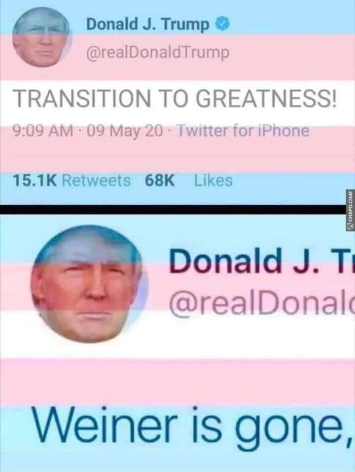 Donald Trump @realDonaldTrump TRANSITION TO GREATNESS! 9:09 09 May 20 witter for 15.1К Retweets 68К Likes Donald @realDonalc Weiner is gone,