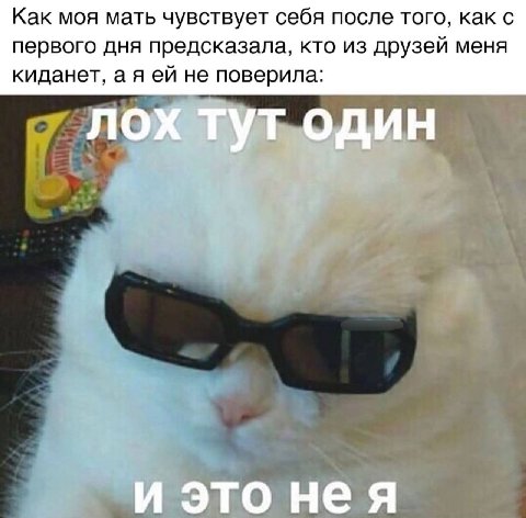 Как моя мать чувствует себя после того, как с первого дня предсказала, кто из друзей меня киданет, а я не поверила: лох тут один и это нея