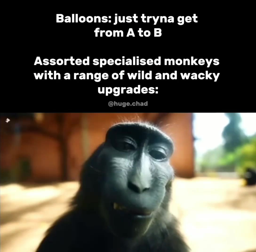 Balloons: just tryna get Assorted specialised monkeys with a range of wild and wacky