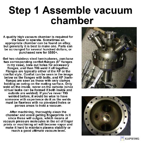 nuclear fusion A quality high vacuum chamber is required for = Pade \ aa appropriate chamber can be found оп eBay, Я у Pe but generally it is best to make one. Parts can > a 2. be scrounged for severa