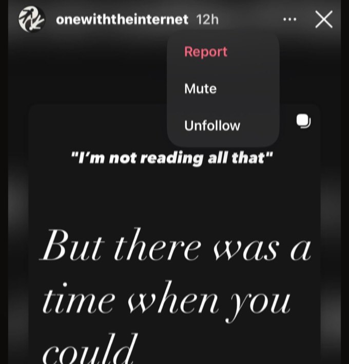 onewiththeinternet Report Mute Unfollow not reading all that" But there was a lime when you COM