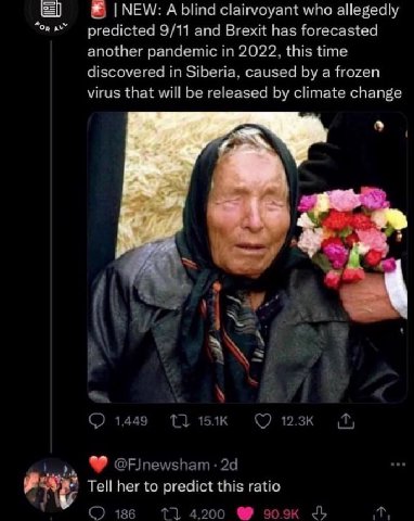 [ЕЕ NEW: A blind clairvoyant who allegedly “ons” predicted 9/11 and Brexit has forecasted another pandemic in 2022, this time discovered in Siberia, caused a frozen virus that will be released climate