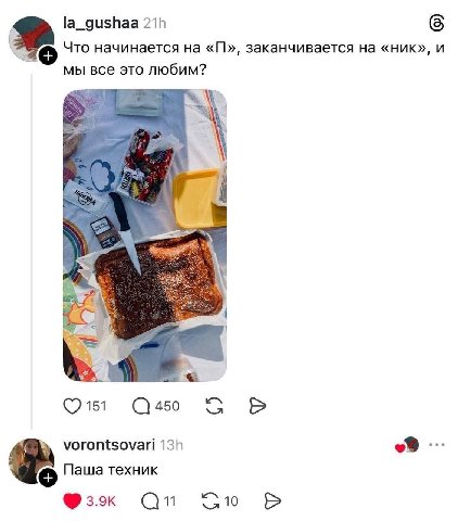 la_gushaa Что начинается на заканчивается на «ник», и мы все это любим? 151 450 vorontsovari Паша техник