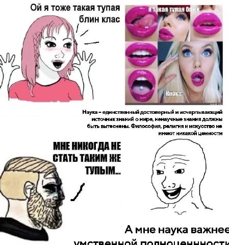 On я тоже такая тупая кая тупая блин клас A be i Наука единственный достоверный и исчерпывающий источник знаний о мире, ненаучные знания должны быть вытеснены. Философия религия и искусство не имеют н