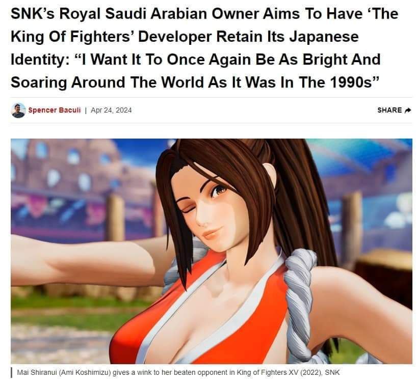 SNK’s Royal Saudi Arabian Owner Aims To Have ‘The King Of Fighters’ Developer Retain Its Japanese Identity: “1 Want It To Once Again Be As Bright And Soaring Around The World As It Was In The Spencer 
